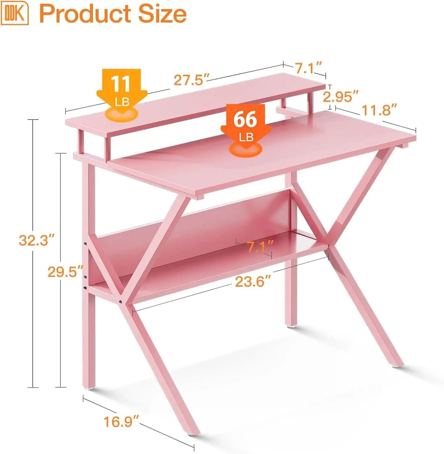 27.5-Inch Pink Desk With Monitor Stand For Small Spaces from PriceLows™