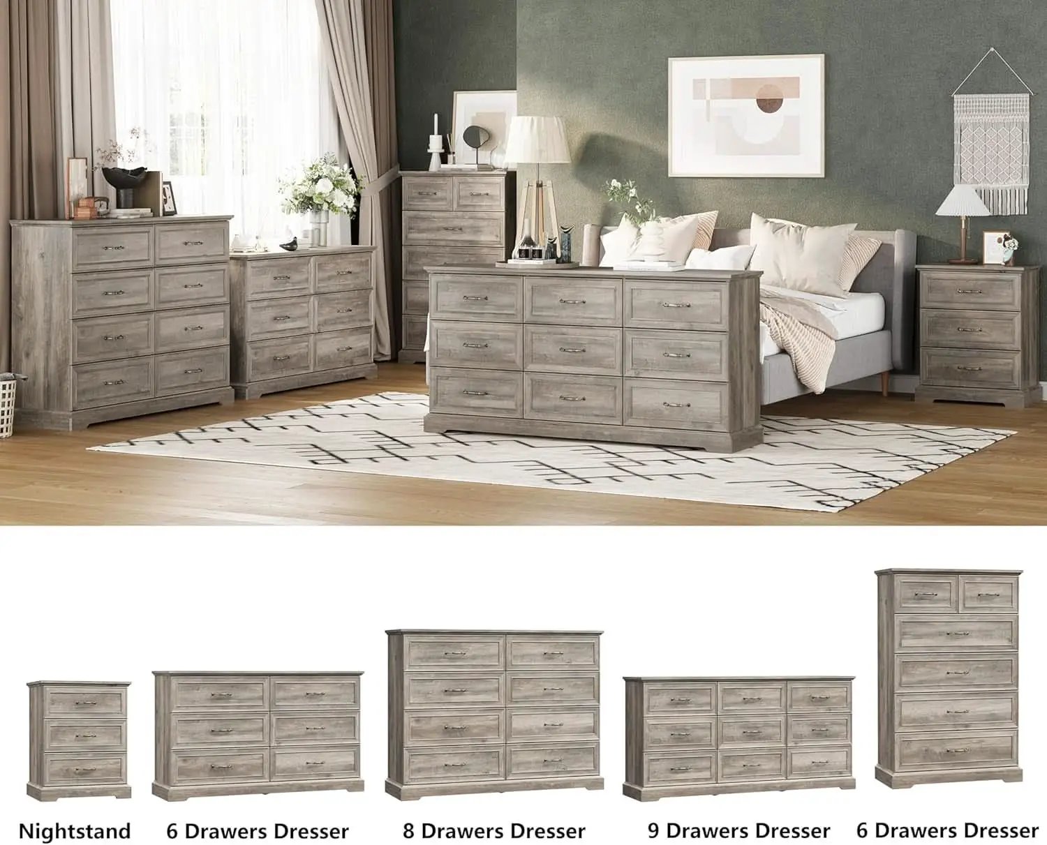 Greywash SolidWood FortyNineInch ExtraTall Six Drawer Dresser from PriceLows™