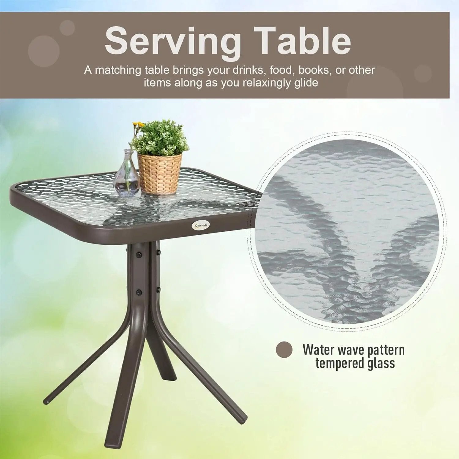 3 Piece Outdoor Glider Chair Bistro Set With Two Sling Chairs And Glass Tabletop Mixed Brown from PriceLows™