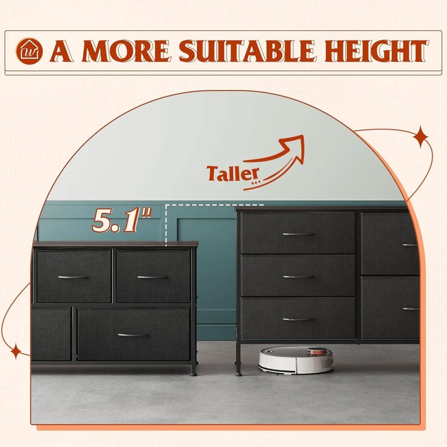 Charcoal Black Fabric Dresser With 5 Drawers For Bedroom Storage from PriceLows™