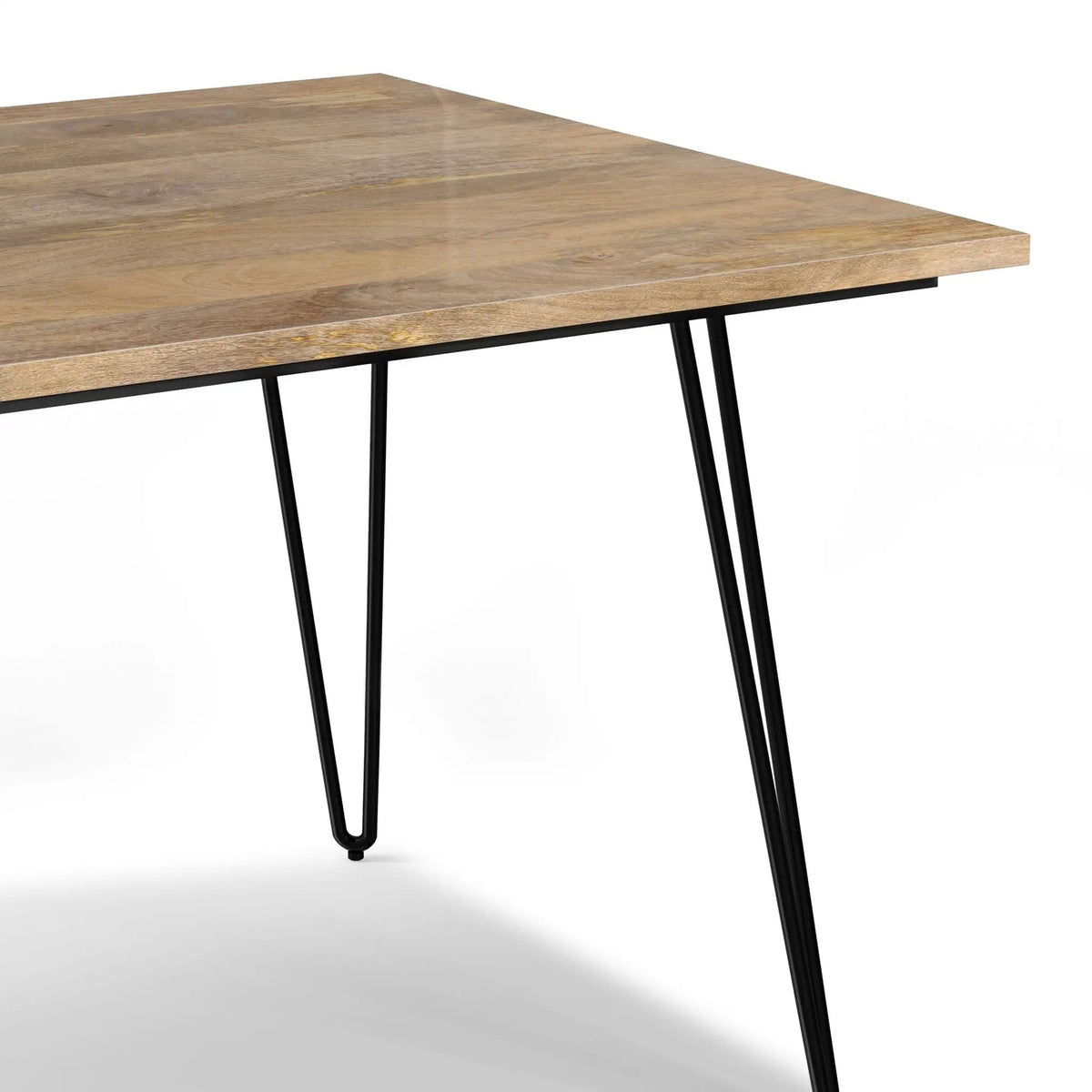 Hunter Dining Table | 66 Inch Width | Solid Mango Wood Top | Hairpin-Style Iron Base
