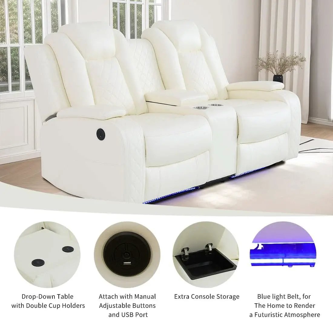 Living Room Set Leather Sofa Power Recliner Creamy White from PriceLows™