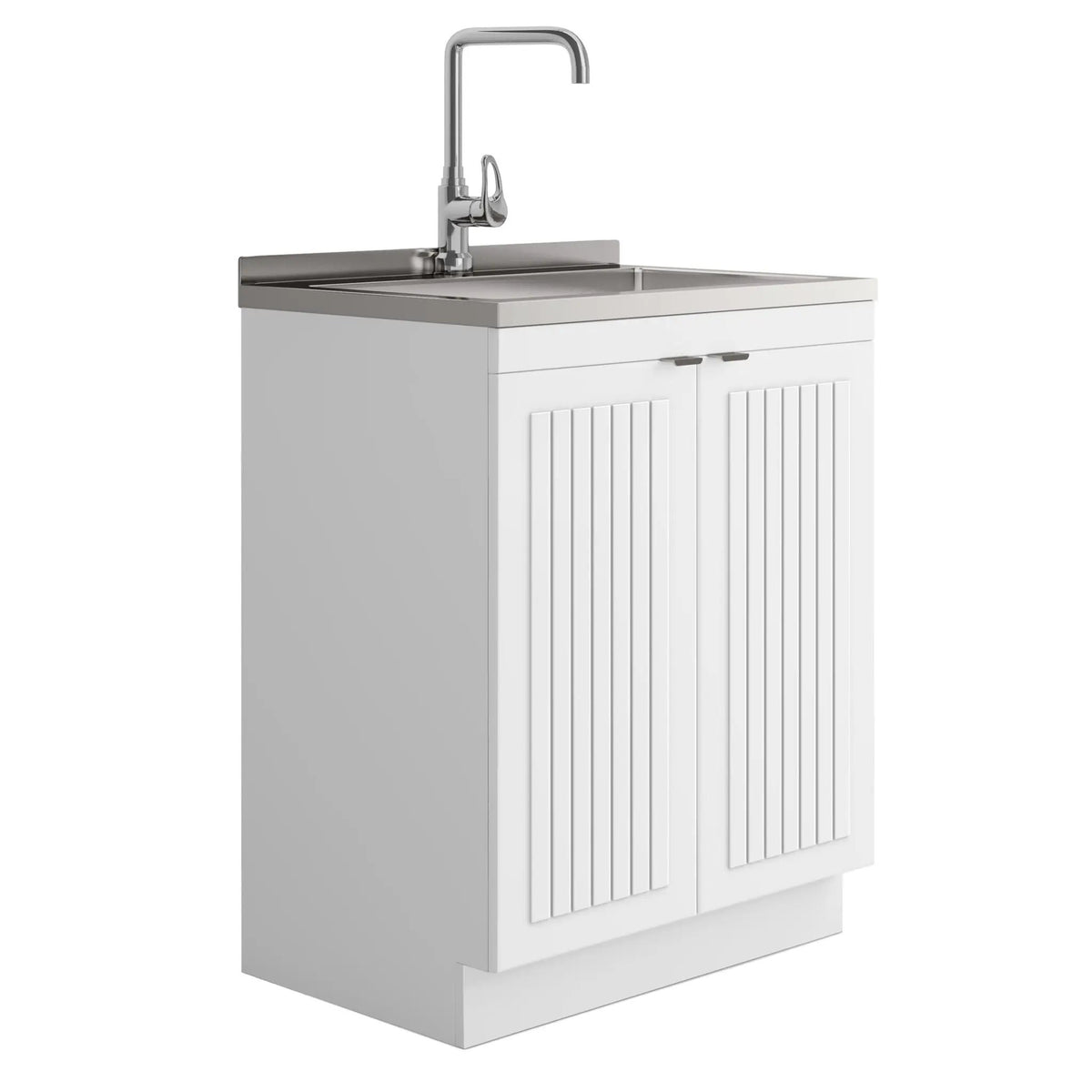 Murphy Laundry Cabinet | Faucet And Stainless Steel Sink | Two Doors | Brushed Nickel Hardware