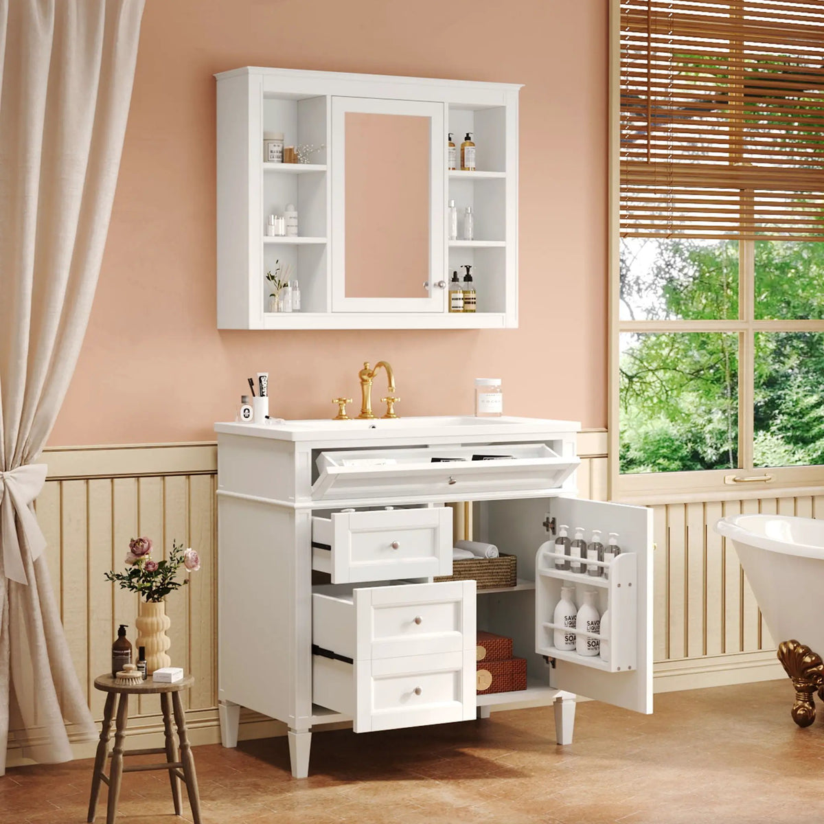 Bathroom Vanity With Mirror Cabinet | Single Sink | Soft Close Doors And Drawers
