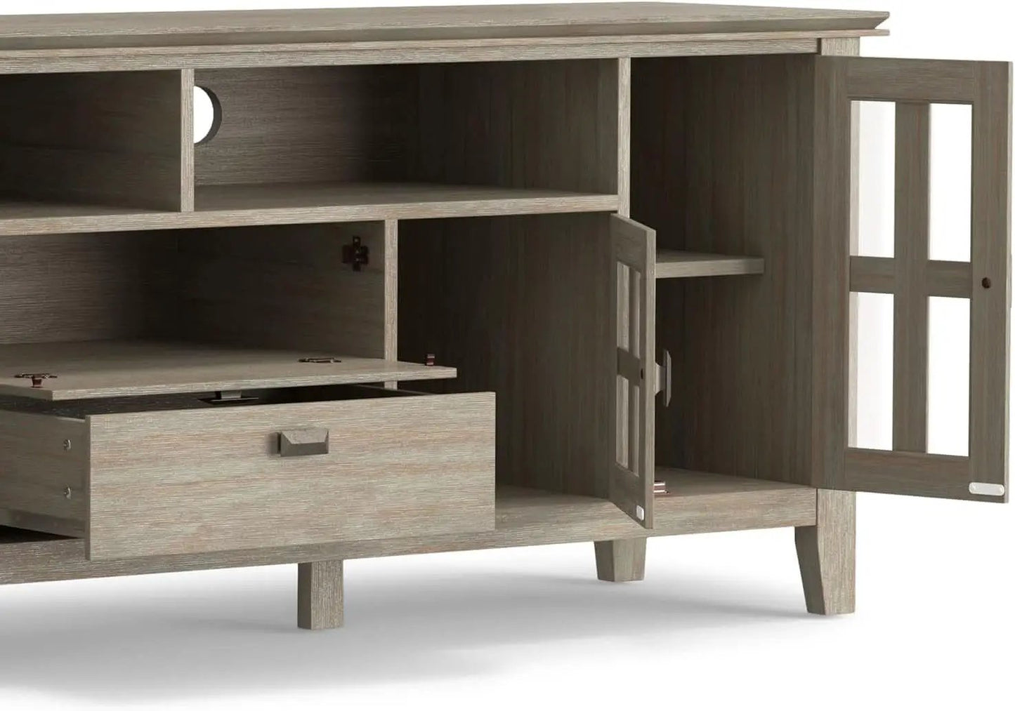 Solid Wood TV Stand 72 Inch Wide Distressed Grey Finish from PriceLows™