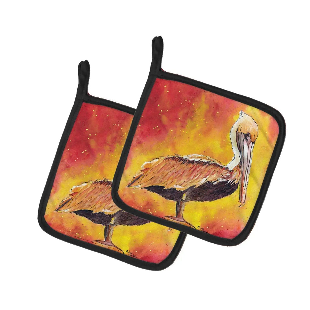 Pot Holder Set of 2 | Heat Resistant Quilted Hot Pads | 7.5 x 7.5 Inch | Brown Pelican Hot and Spicy