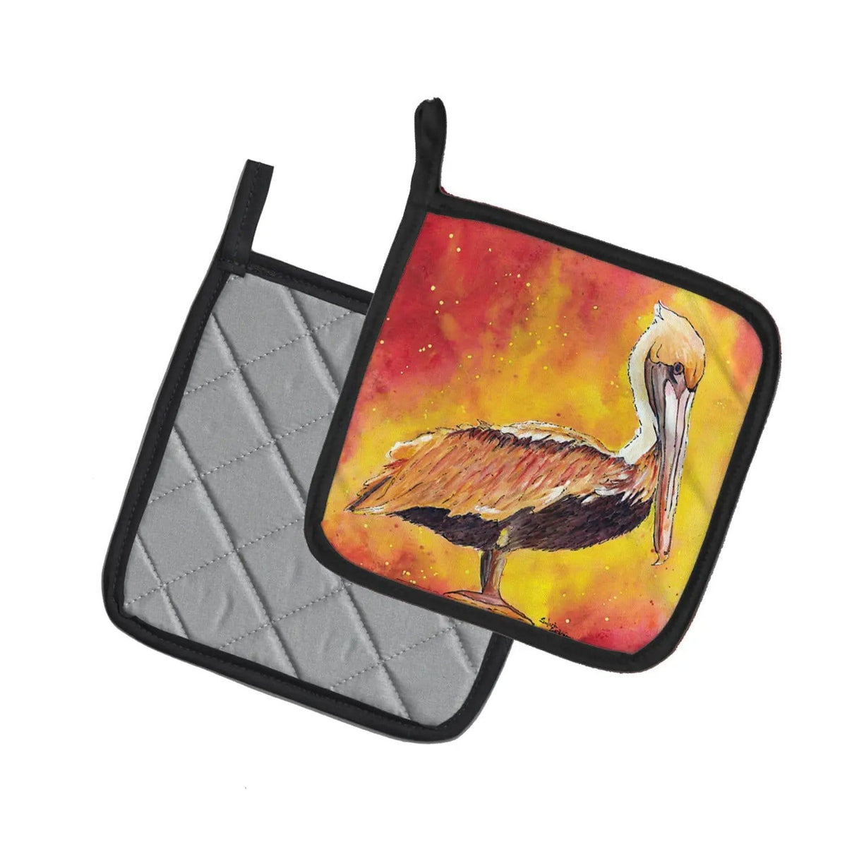 Pot Holder Set of 2 | Heat Resistant Quilted Hot Pads | 7.5 x 7.5 Inch | Brown Pelican Hot and Spicy