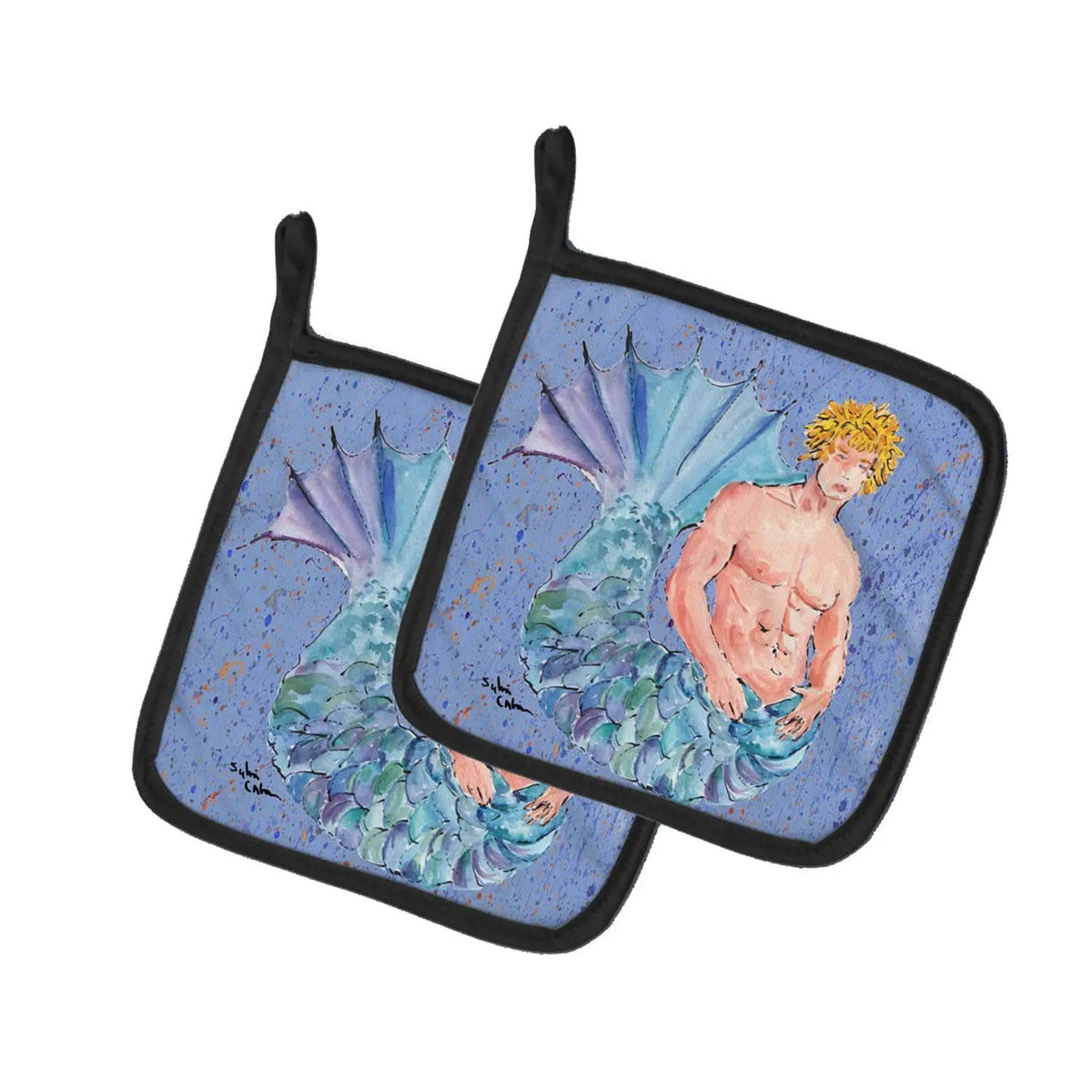 Pot Holder Set of 2 | Heat Resistant Quilted Hot Pads | 7.5 x 7.5 Inch | Blonde Merman