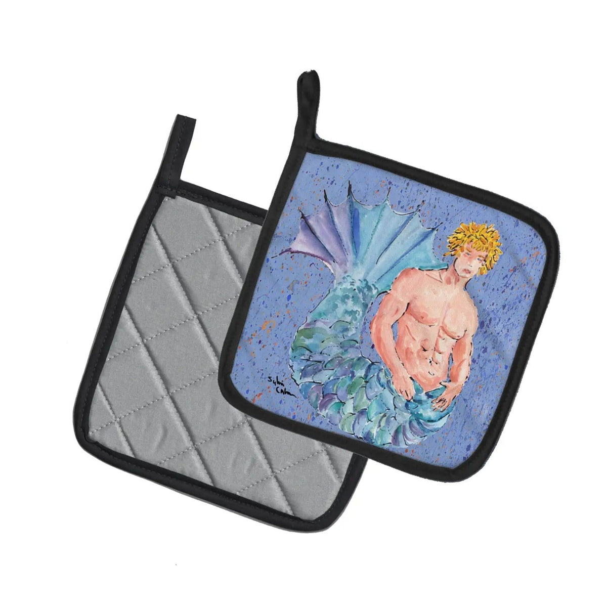 Pot Holder Set of 2 | Heat Resistant Quilted Hot Pads | 7.5 x 7.5 Inch | Blonde Merman
