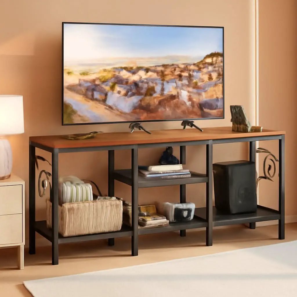 Rustic Brown TV Stand With Power Outlets For 55 Inch TVs from PriceLows™