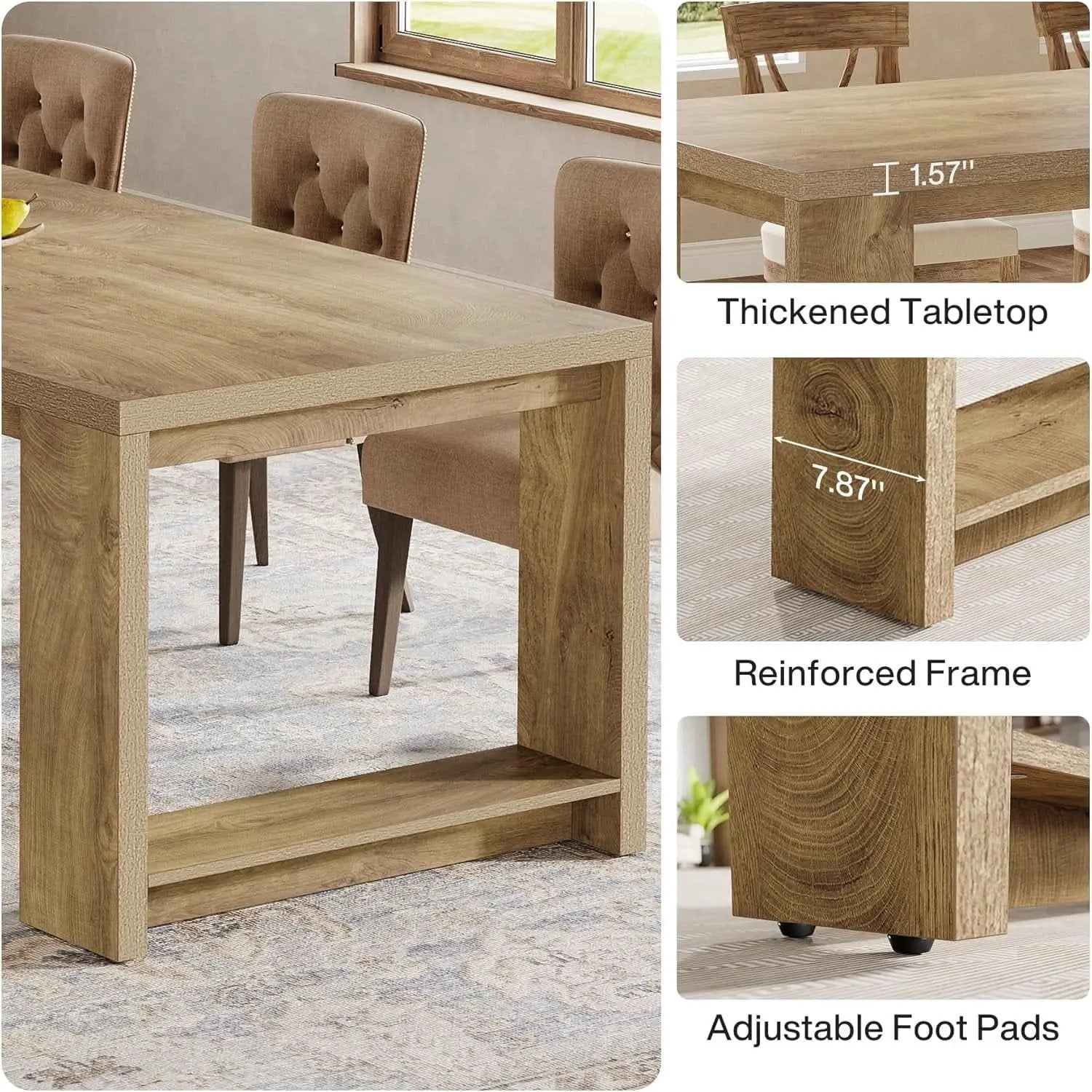 Oak 86 Inch Long Narrow Dining Table With Pedestal Base from PriceLows™