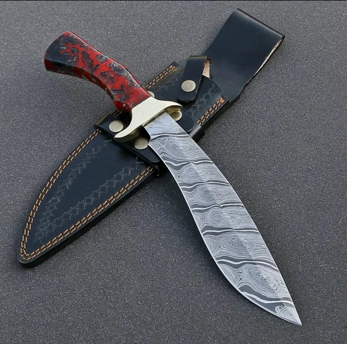 Custom Handmade Damascus Steel Bowie Knife with Brass Guard & Resin Handle | Premium | Damascus Steel | Hunting & Survival Knife | Home