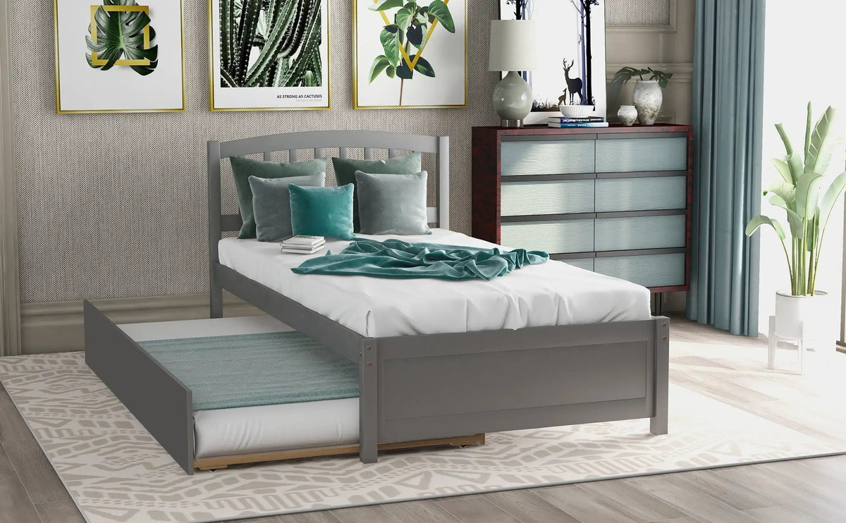 Wood Platform Bed Frame | Trundle Included | Minimalist Stylish Design | 37.5 Inch Height