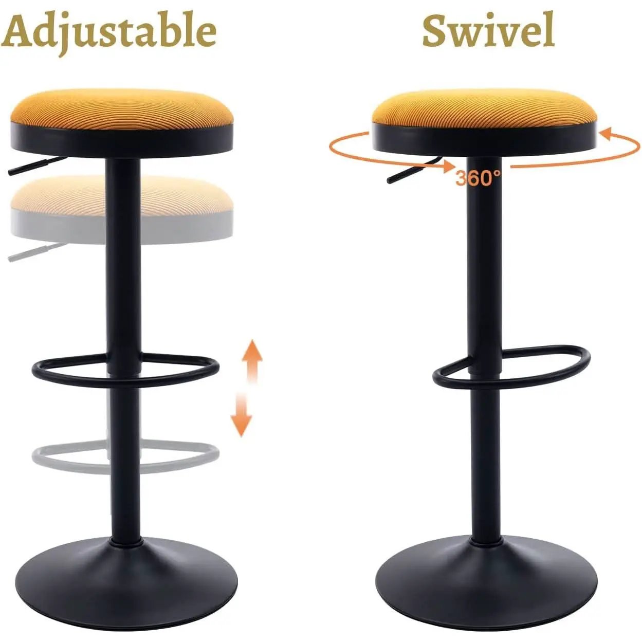 Yellow Fabric Swivel Bar Stool Set Of 2 Height Adjustable from PriceLows™