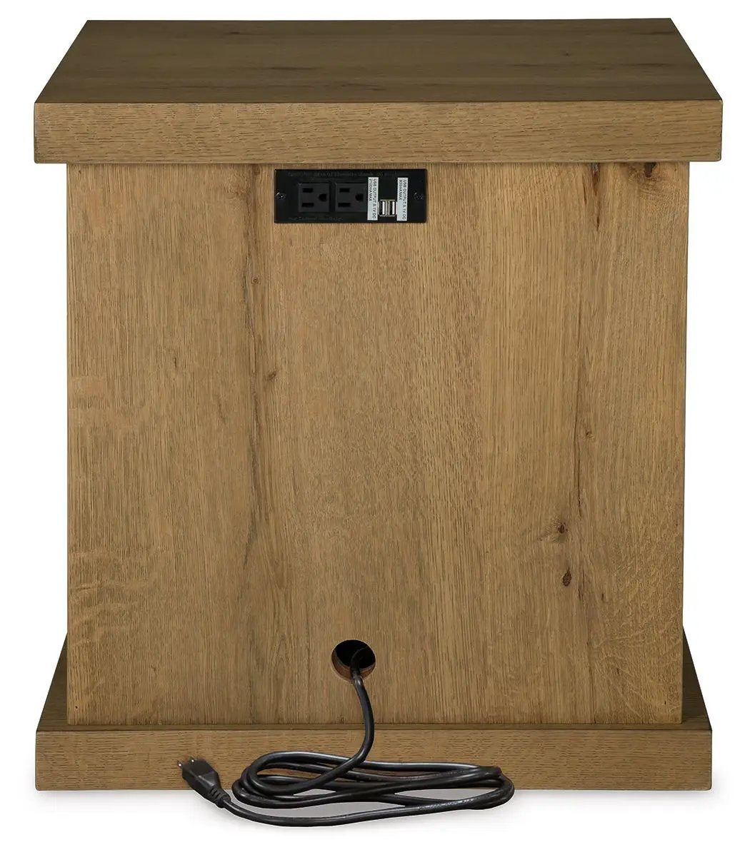 Brinstead Chairside End Table | Light Brown | Rustic Oak Veneer | 50 Inch Cord Length