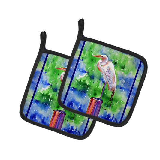 Pot Holder Set of 2 | Heat Resistant Quilted Hot Pads | 7.5 x 7.5 Inch | Egret