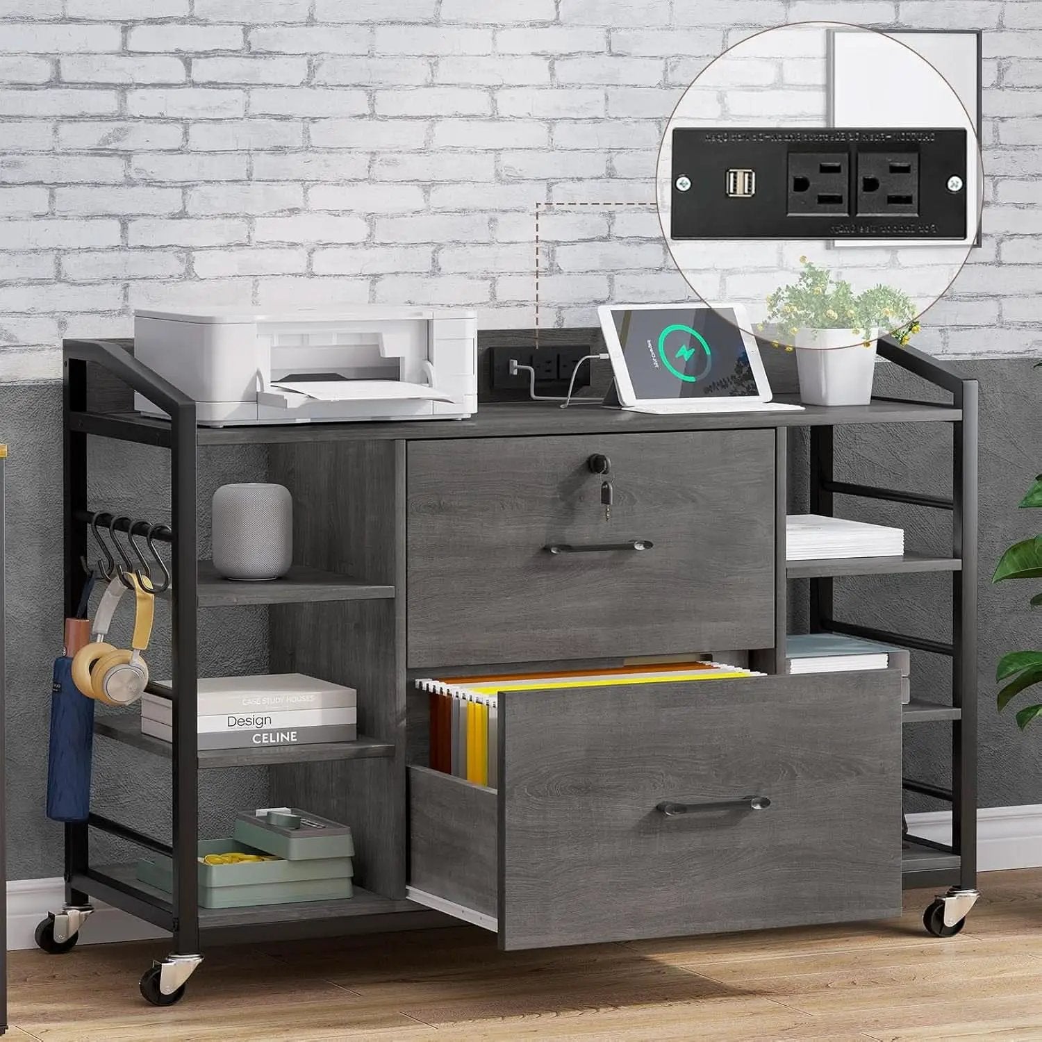 44 Inch 2 Drawer File Cabinet Grey With Lock For Office from PriceLows™