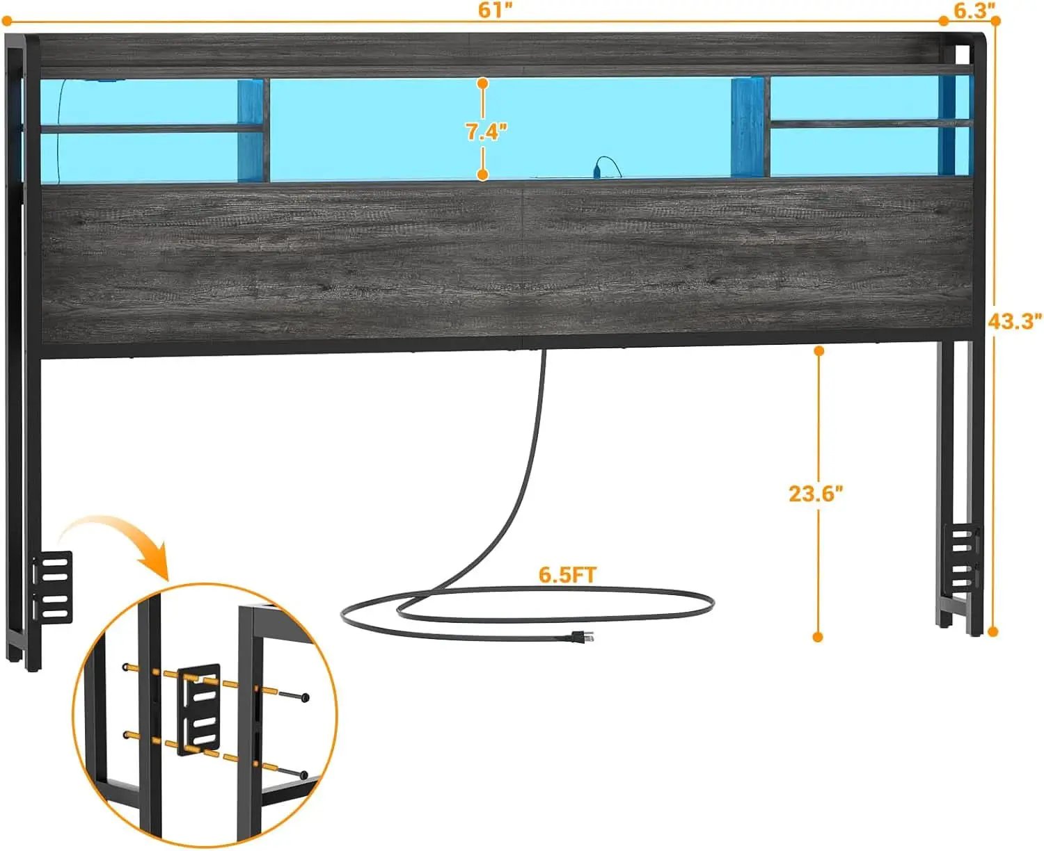 Modern Queen Size Headboard with Storage and USB Ports from PriceLows™