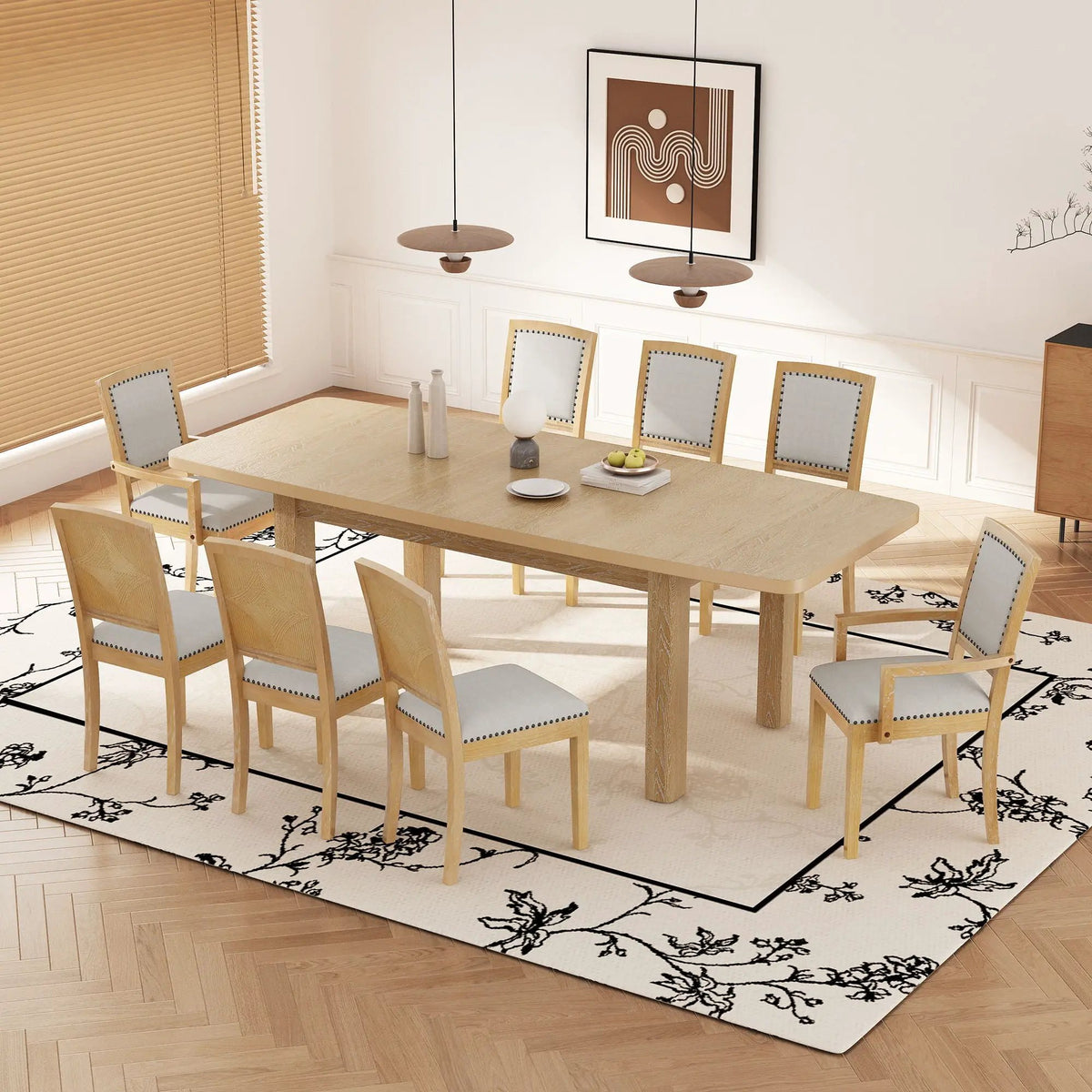 9 Piece Dining Set | Removable Leaf | Rubberwood | 24 Inch Extension