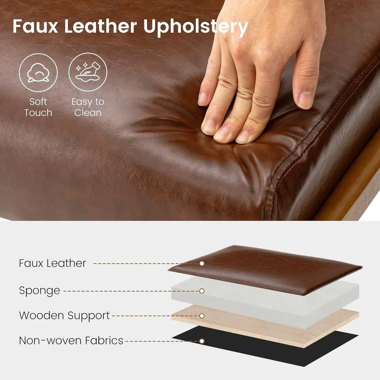 Rectangular Leather Ottoman Bench Twenty Four Point Five Inches Walnut from PriceLows™