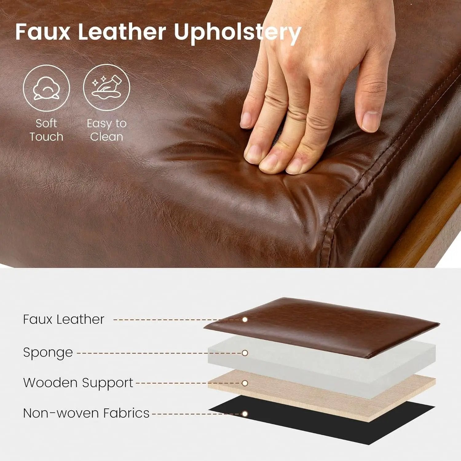 Rectangular Leather Ottoman Bench Twenty Four Point Five Inches Walnut from PriceLows™