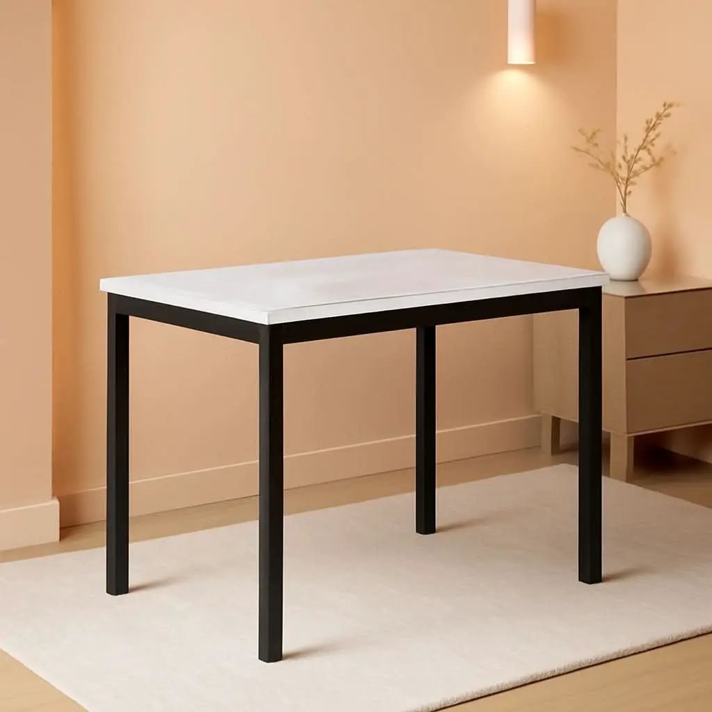 Noyes Metal Dining Table With Laminated Faux Marble Top 45 Inch Off White from PriceLows™