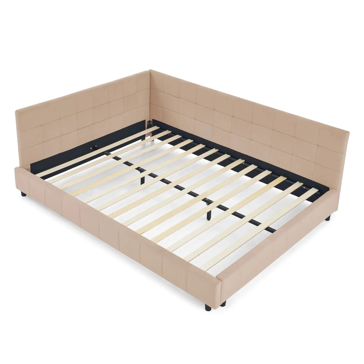 Mid-Century Storage Bed Frame | Upholstered Tufted Design | Backrest And Armrests | Bed Or Sofa Use