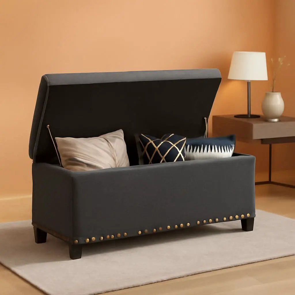 Dark Grey Button Tufted Ottoman With Hidden Storage from PriceLows™
