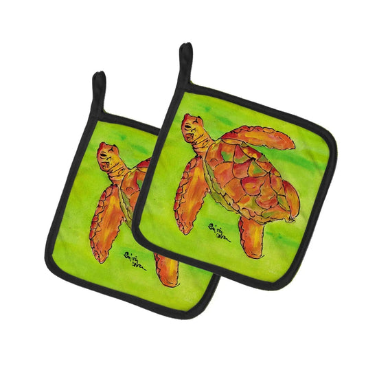 Pot Holder Set of 2 | Heat Resistant Quilted Hot Pads | 7.5 x 7.5 Inch | Turtle