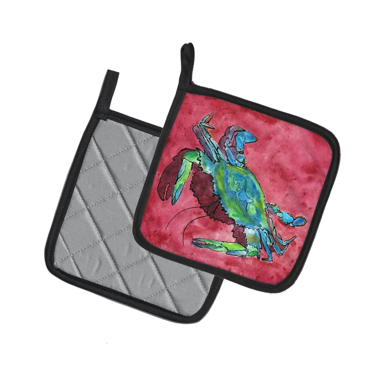 Pot Holder Set of 2 | Heat Resistant Quilted Hot Pads | 7.5 x 7.5 Inch | Crab (Style 4)