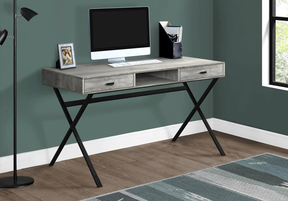 Glossy Contemporary Computer Desk | Thick Panel Tabletop | Storage Drawers | 29.25 Inch Height