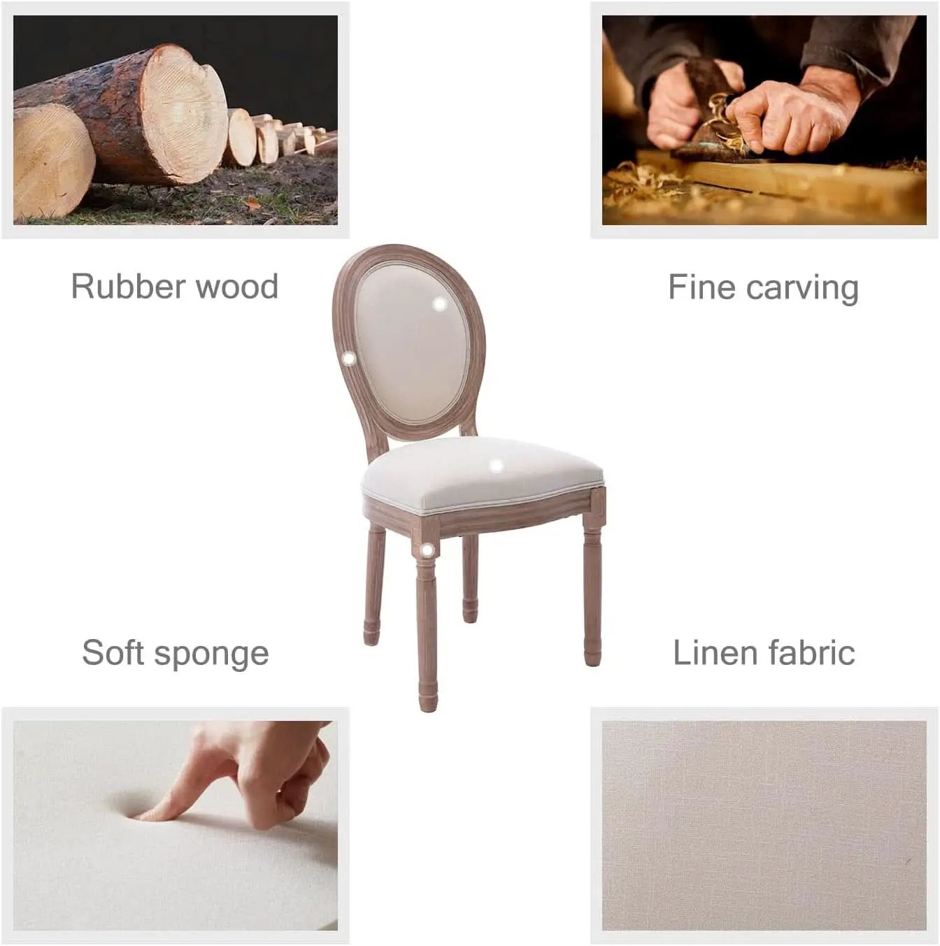 French Country Dining Chairs Beige Upholstered Set Of 6 from PriceLows™
