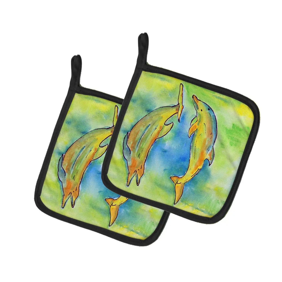 Pot Holder Set of 2 | Heat Resistant Quilted Hot Pads | 7.5 x 7.5 Inch | Dolphin