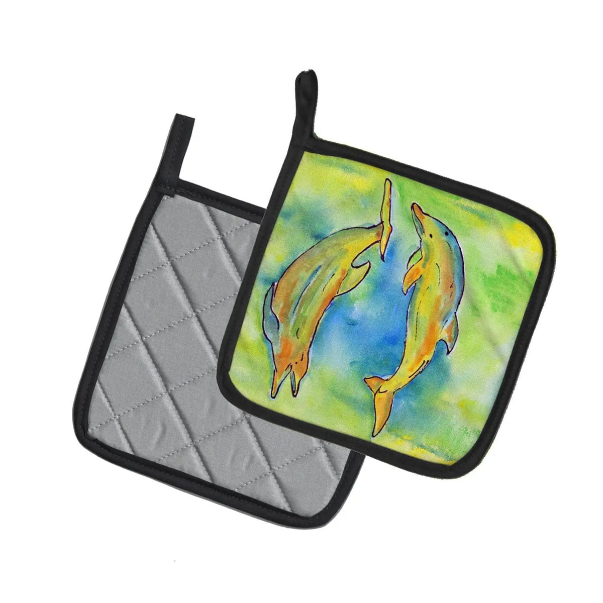 Pot Holder Set of 2 | Heat Resistant Quilted Hot Pads | 7.5 x 7.5 Inch | Dolphin
