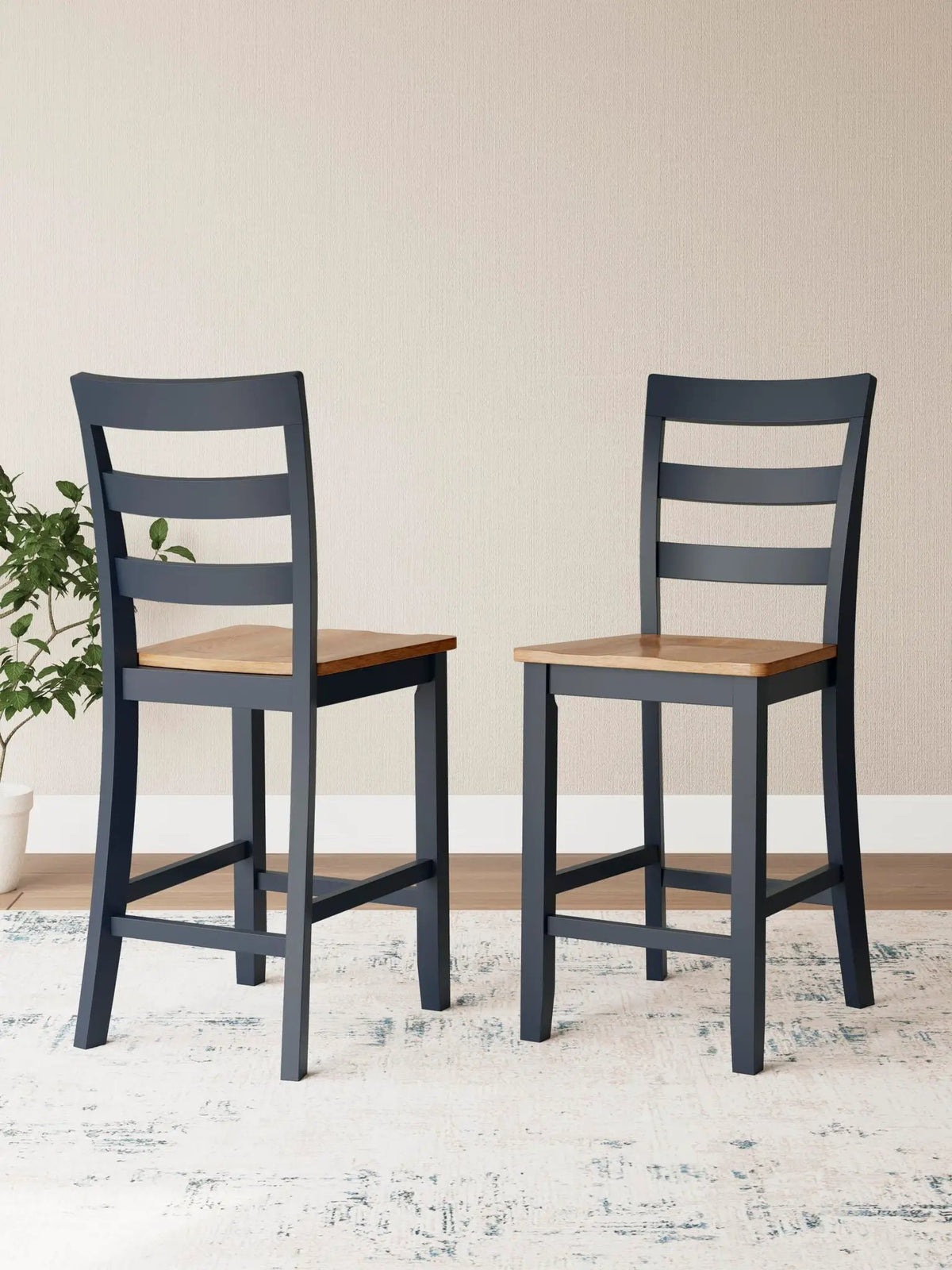 Counter Height Bar Stools | Contoured Seat | Natural Wood | Set Of Two