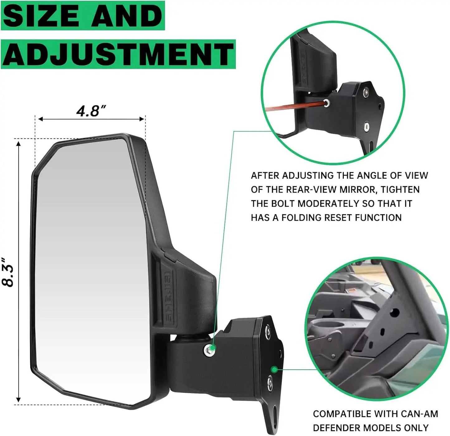 Defender Side Mirrors With Spring Back For Can Am Defender from PriceLows™
