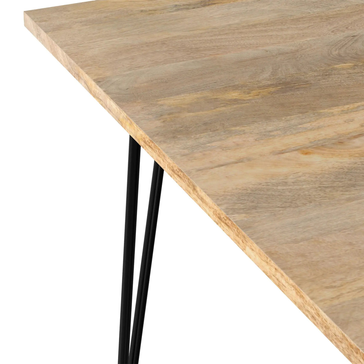 Hunter Dining Table | 66 Inch Width | Solid Mango Wood Top | Hairpin-Style Iron Base