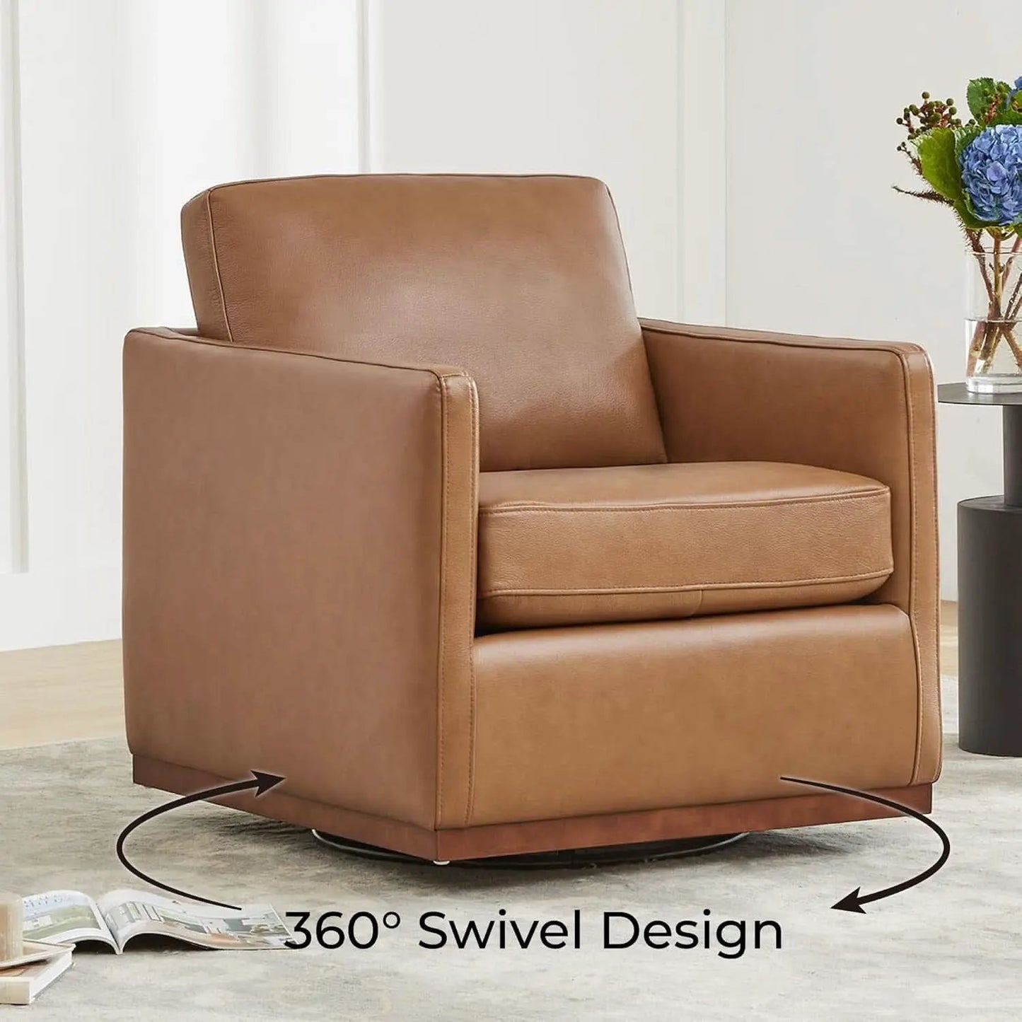 Genuine Leather Swivel Accent Chair Fully Assembled from PriceLows™