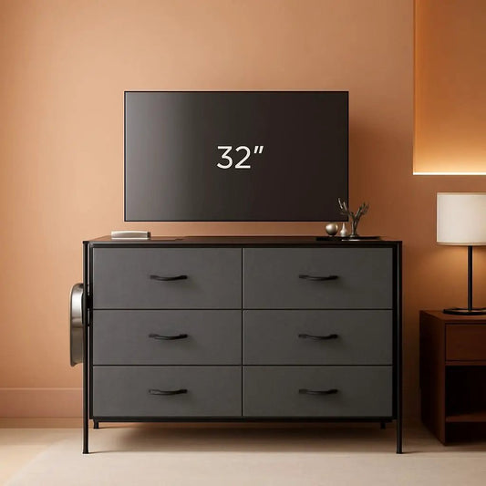 Wide 5 Drawer Dresser With Drawer Organizers Dark Grey from PriceLows™
