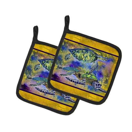Pot Holder Set of 2 | Heat Resistant Quilted Hot Pads | 7.5 x 7.5 Inch | Turtle (Style 2)