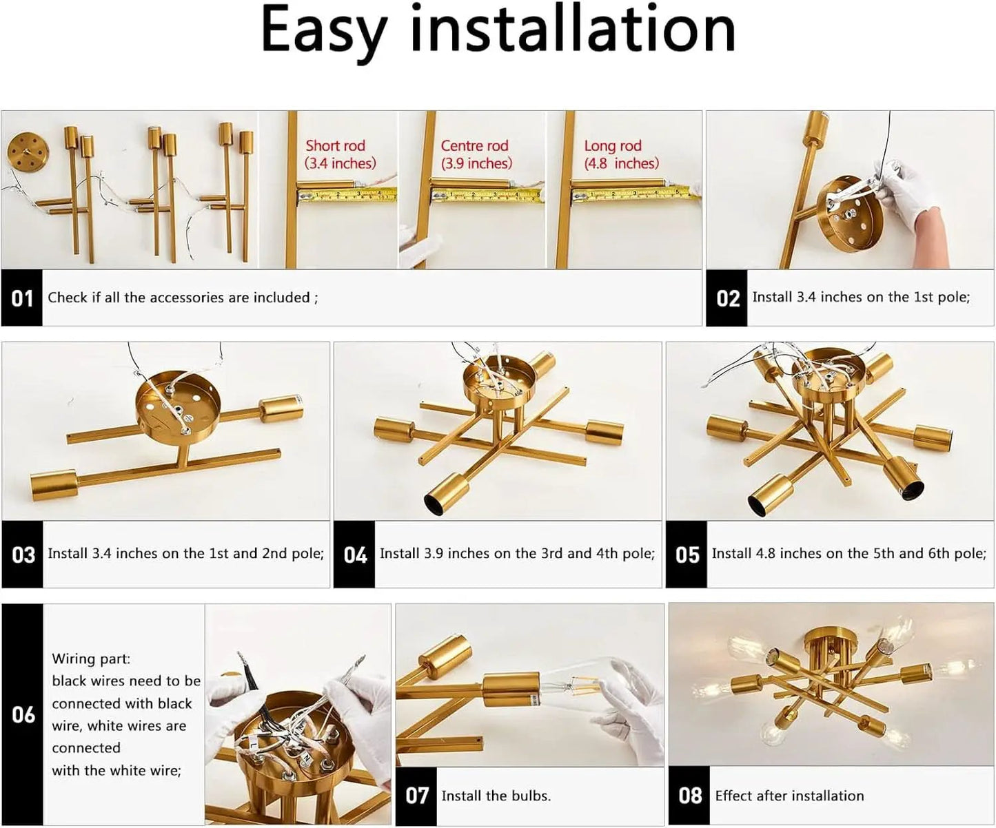Gold Sputnik Chandelier Semi Flush Mount Ceiling Light from PriceLows™