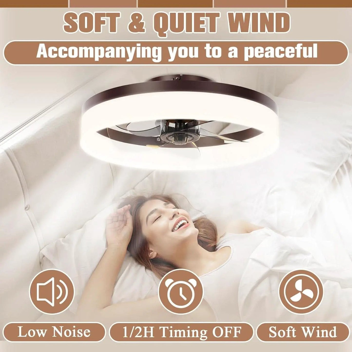 Brown Flush Mount Bladeless Fan Light With Dimmable LED from PriceLows™