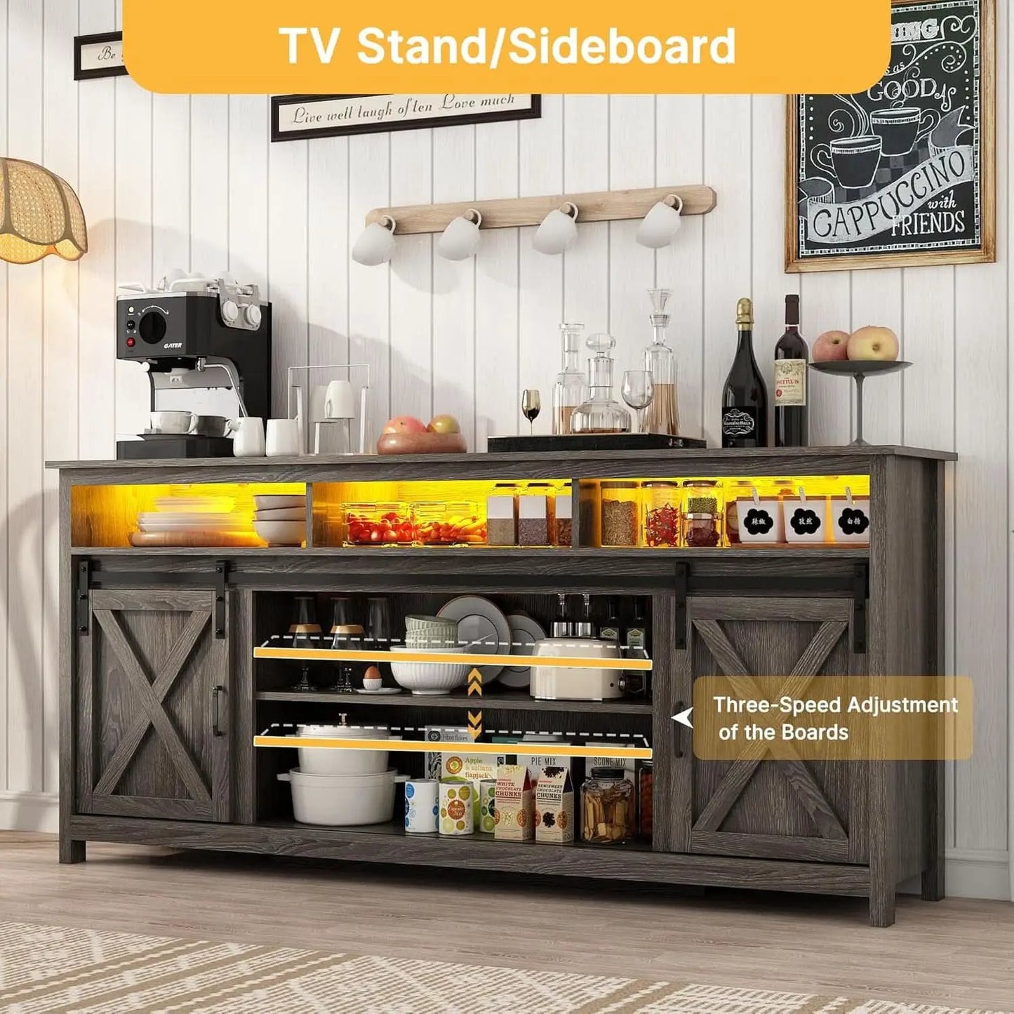 Wooden Farmhouse TV Stand 70 Inch With Double Storage from PriceLows™