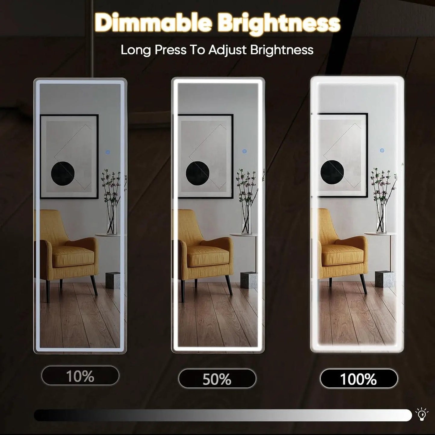LED 20x63 Full Length Mirror With 3 Color Lights For Bedroom from PriceLows™