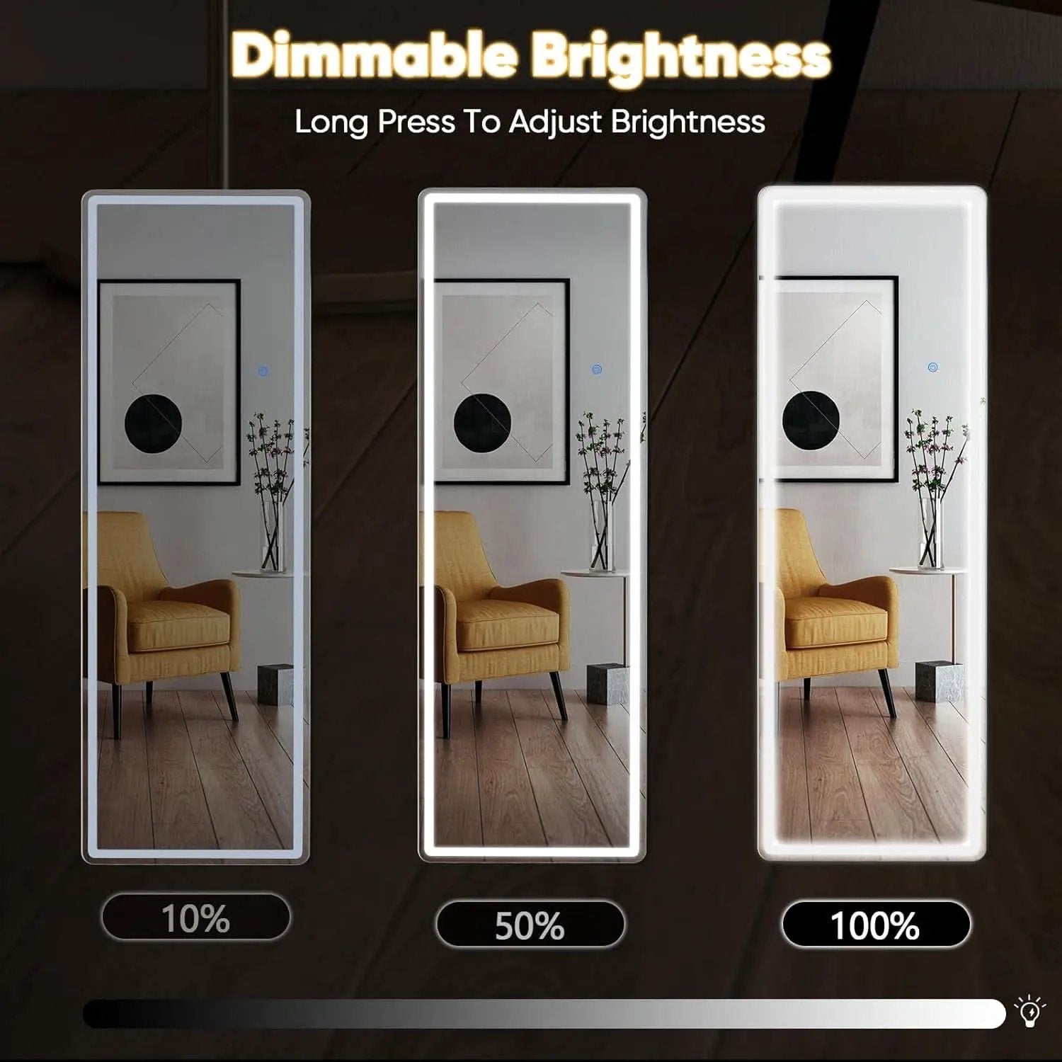 LED 20x63 Full Length Mirror With 3 Color Lights For Bedroom from PriceLows™