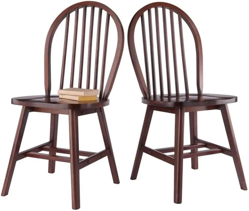 Windsor 2 Piece Solid Wood Dining Chair Set Walnut Finish from PriceLows™