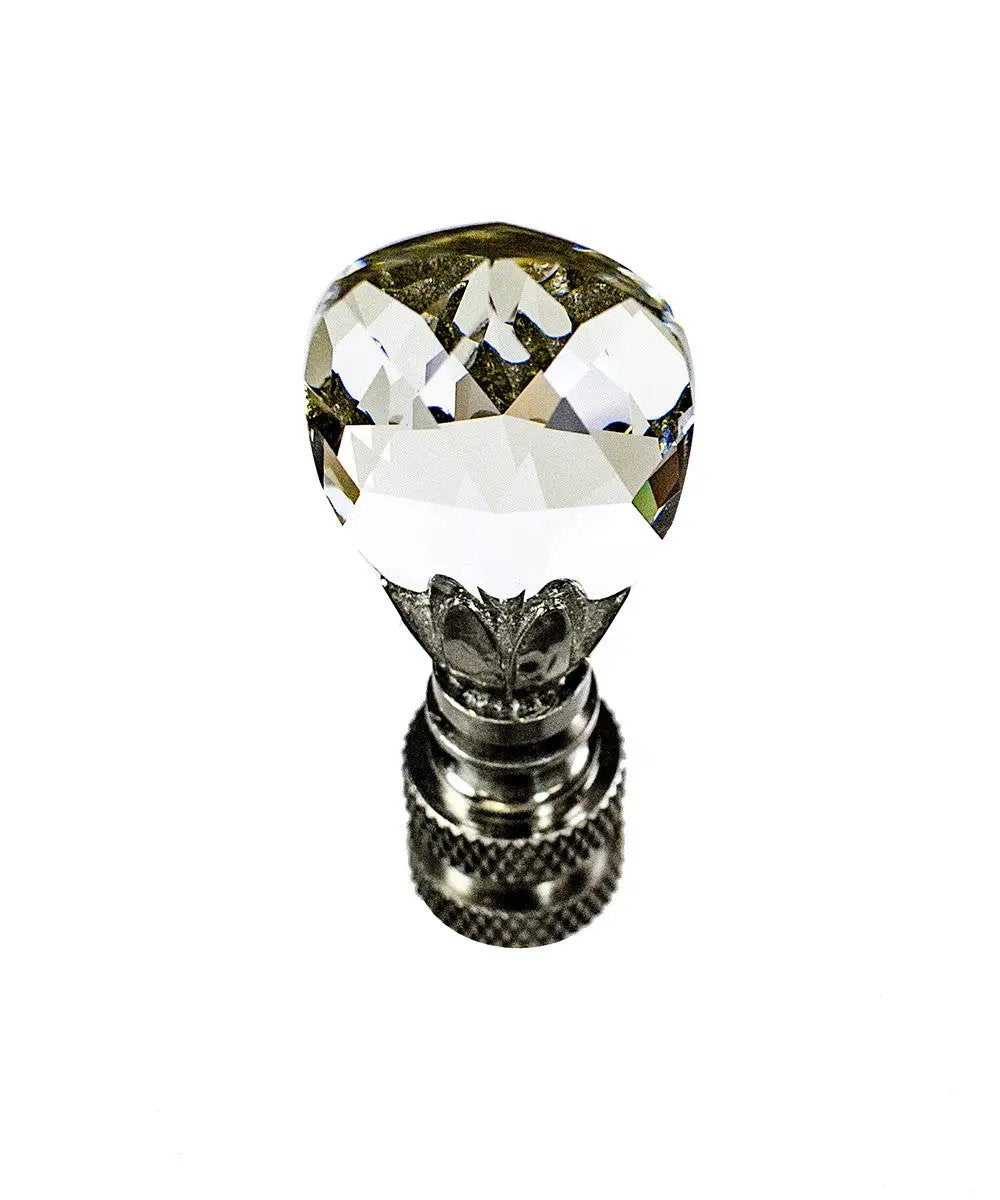 Crystal Teardrop Lamp Finial | Nickel Base | 2.5 Inch 1/4-27 Thread | Small