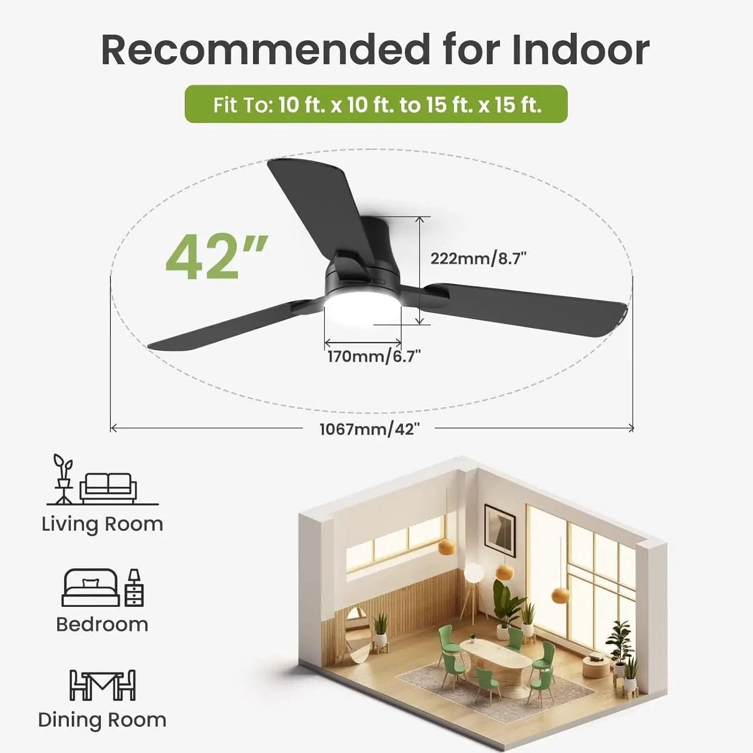 42 Inch Black Ceiling Fan With Light Energy Efficient from PriceLows™
