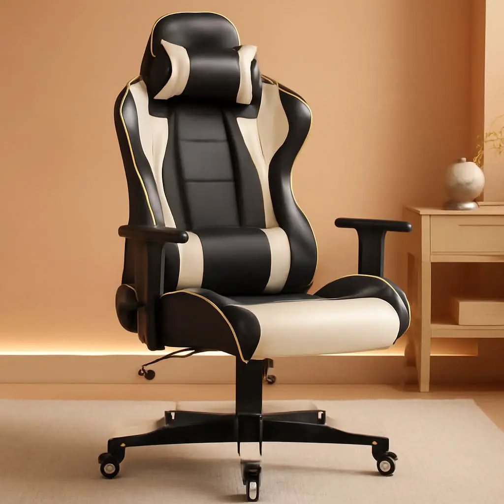 White Leather Ergonomic Gaming Chair With Lumbar Support from PriceLows™