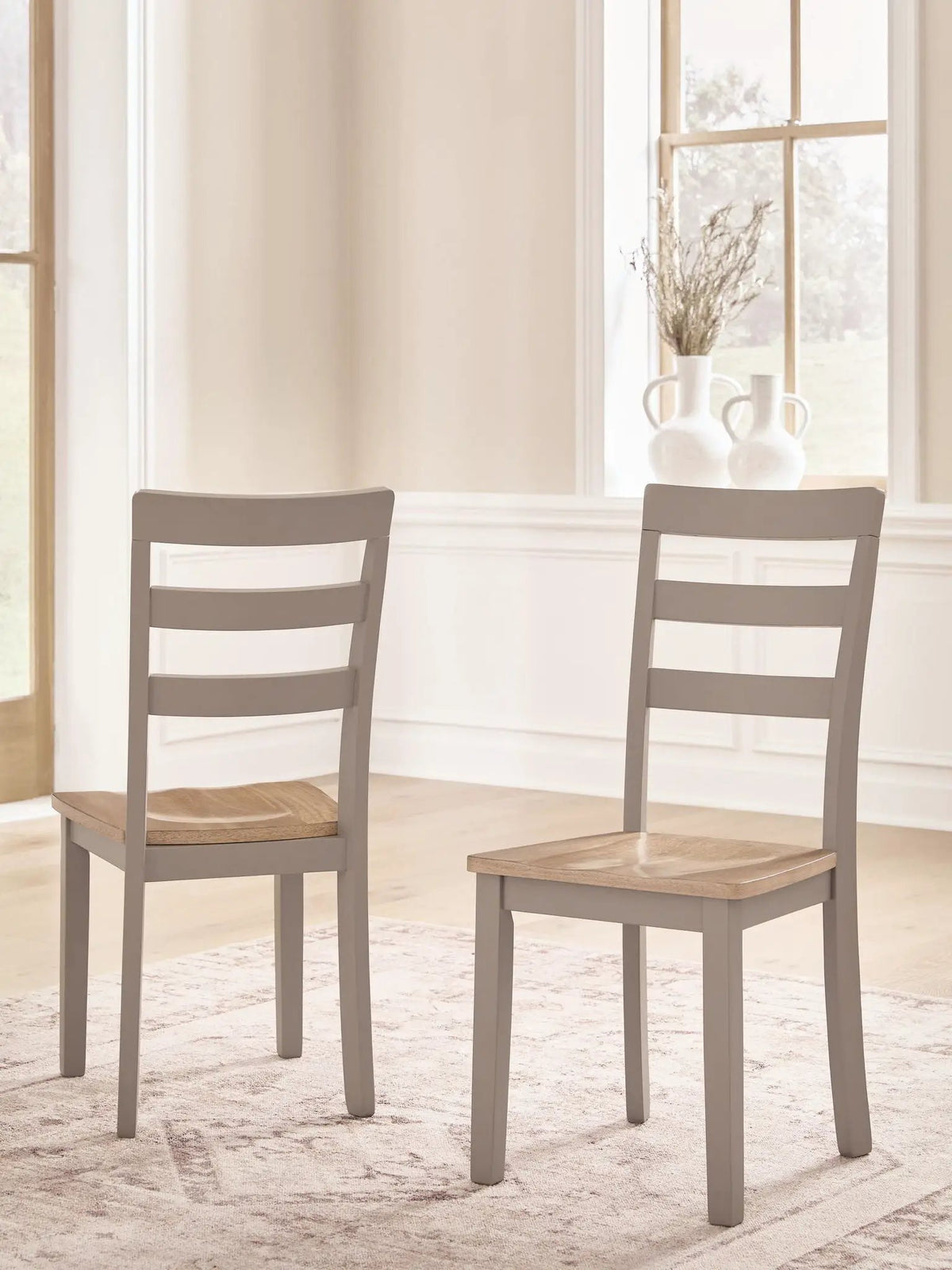 Dining Room Side Chair | Gray Frame | Natural Wood Seat | Set Of 2